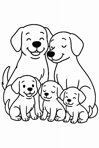 Desenho de Família de Cachorros para Colorir